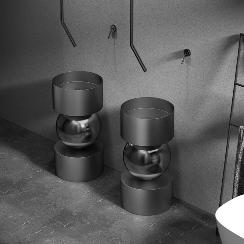 

Золотистая круглая напольная раковина из нержавеющей стали во французском стиле для дома, интегрированная напольная раковина-умывальник, креативные аксессуары для ванной комнаты