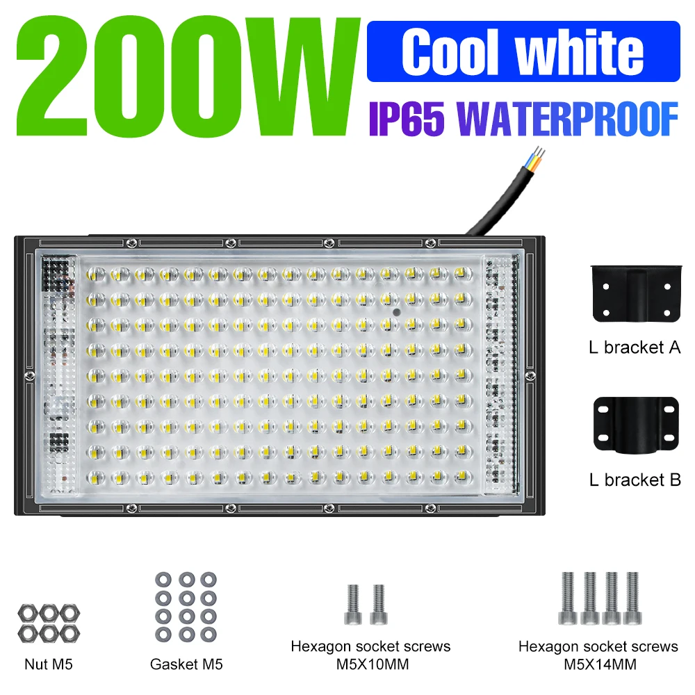 200W LED Buitenstraatlamp Reflector Schijnwerper Waterdichte Spotlight Koud/Warm Wit 220V Voor Tuin Magazijn Garage Verlichting