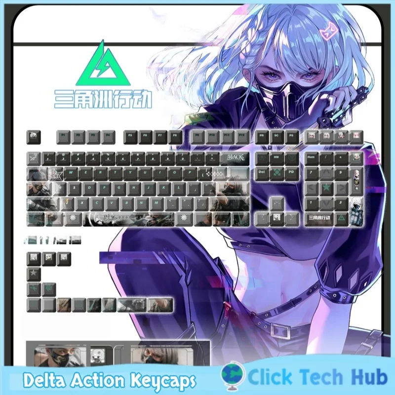 Delta Action Game Theme Keycap 122 Key Mai Xiaowen Character Keycap Pbt Engraved Animation Anime Mechanical Keyboard Keycap