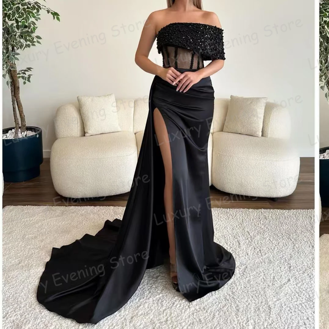 Luxury Evening Dresses Glitter Mermaid Woman's One Shoulder Sleeveless Sexy Hollow High Split Prom Gowns 2024 Vestidos De Fiesta