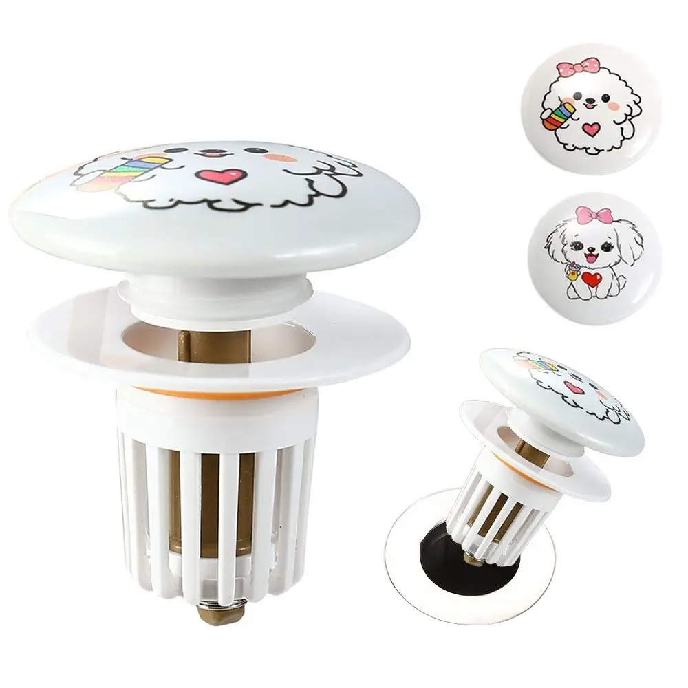 Cute Puppy Pattern Rebound Drain Plug Pop-up Design Anti-clogging Function Anti-clogging Hair Catcher