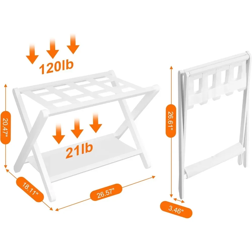 Pacote de 2, suporte dobrável para mala com prateleira de armazenamento, suporte para bagagem resistente para quarto de hóspedes, hotel, comporta até 141 lb