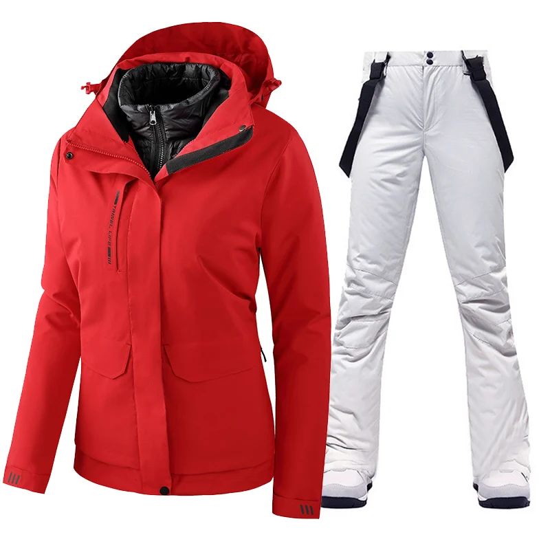 Winter Women Warm Waterproof Windproof Snowboarding Down Jackets and Snow Pants Skiing Costumes Overalls Female Down Coat