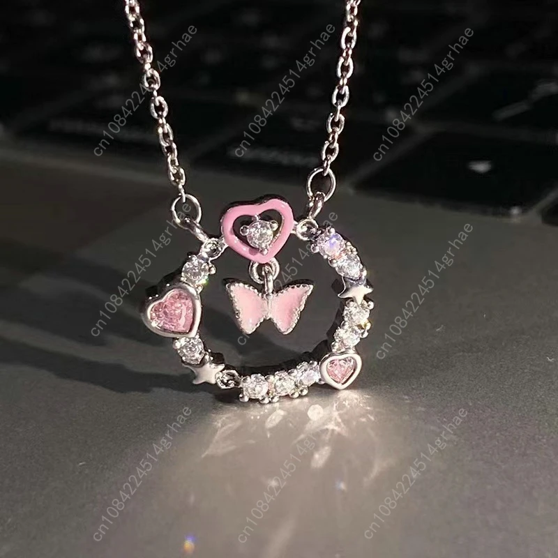 الأزياء الوردي كوكب القلب الزركون قلادة المرأة سحر الجمالية الترقوة سلسلة قلادة عيد الحب هدية حزب مجوهرات #4
