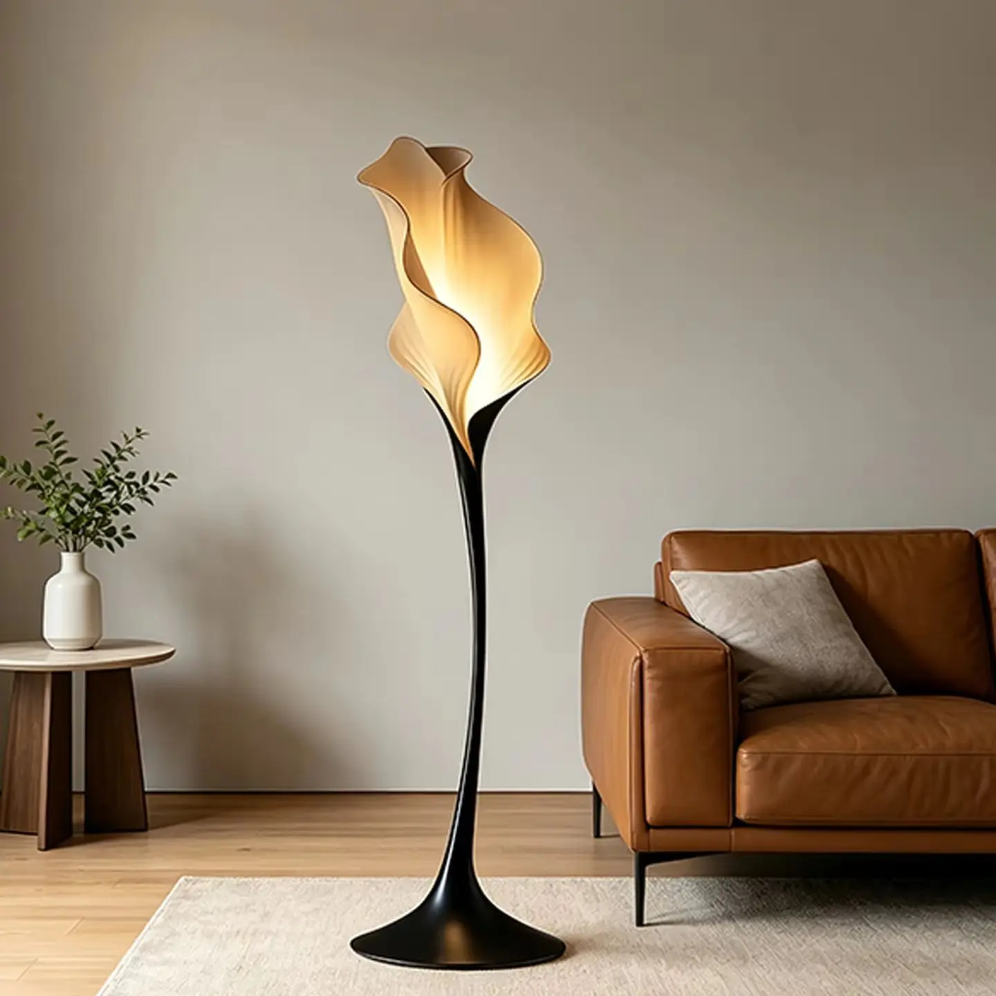 Modern Italian Light Luxury Horseshoe Lotus Floor Lamp Is Used For Decorative Ambient Light Next To The Sofa In The Living Room