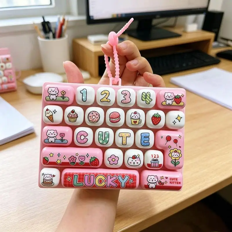 Portable Mini Cartoon Fidget Keyboard Keychain 26 Pattern Buttons Lanyard Small Stress Toy for Halloween Trick or Treat Gifts