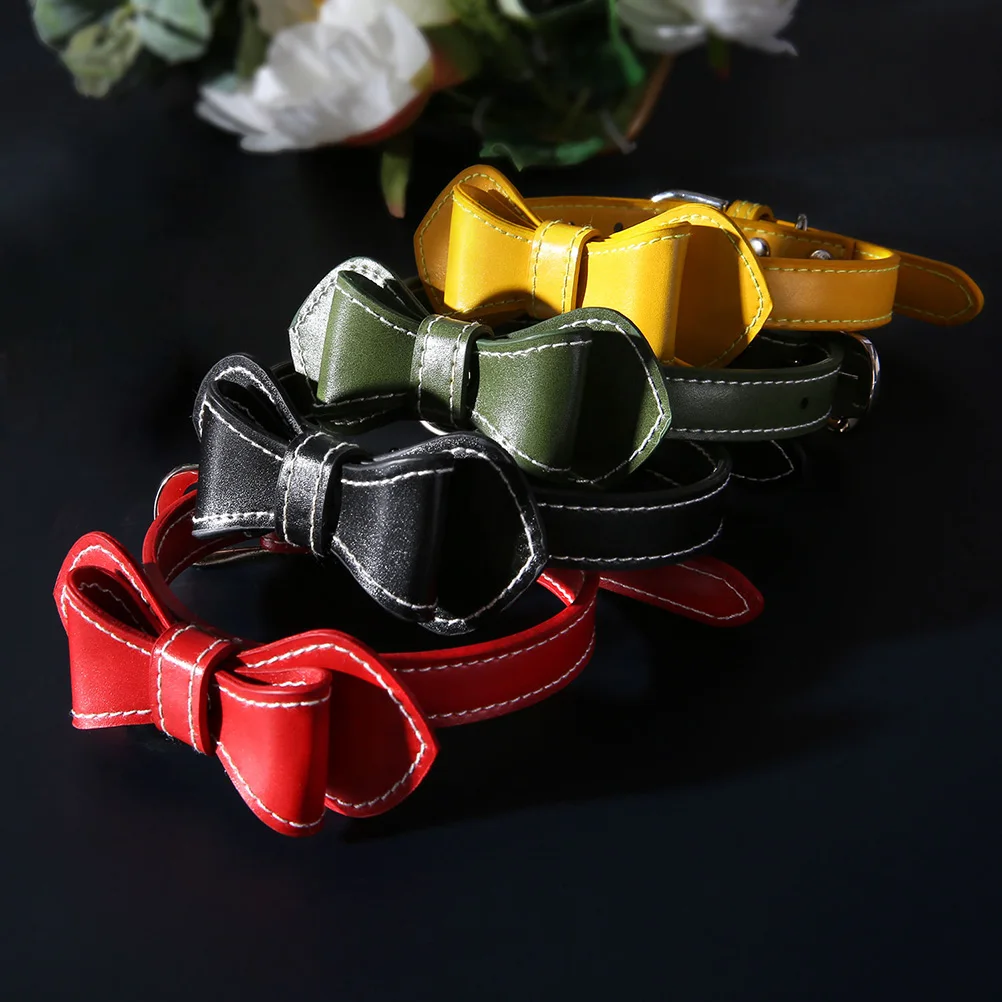 

Pu Pet Collar Bowknot Design Cat Neck Ring Durable Comfortable For Small Medium Large Green Pet Supplies