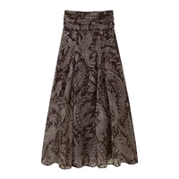 Ruffles Pleated Long Skirts For Women Fashion 2025 New Vintage Printed Midi Skirt High Street Casual Chic Party Skirts - Image 5