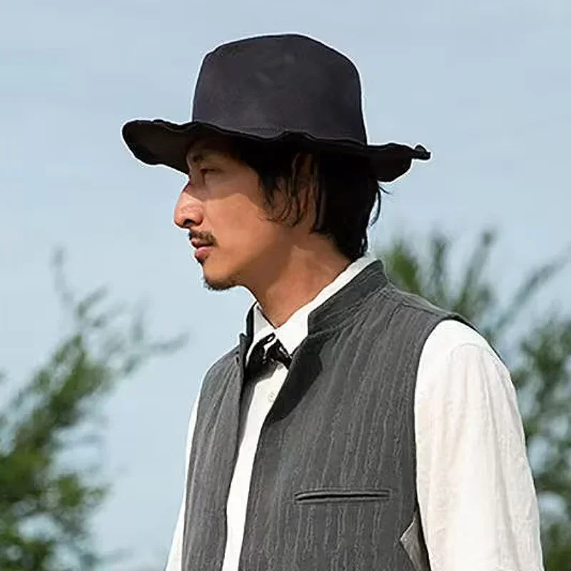 New Japanese Designer Big Head 62cm Bucket Hats Men Wide Brim Sunscreen Sun Hat High Quality Breathable Panama Party Show Cap view 3