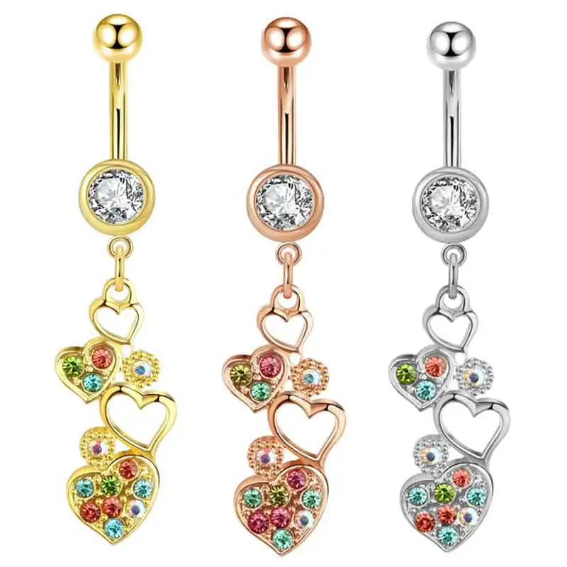 

14G Heart Dangle Belly Button Rings Surgical Steel Curved Navel Barbell Ring Body Jewelry Piercing Ombligo for Women