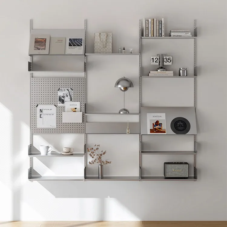 

Creative hole board wall display stand Living room multi-functional suspended bookshelf Stainless steel wall shelf