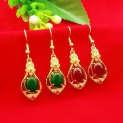 High quality womens gold earrings small waist tassel 24k four-leaf clover gemstone earrings AU999 fashion trend pure gold