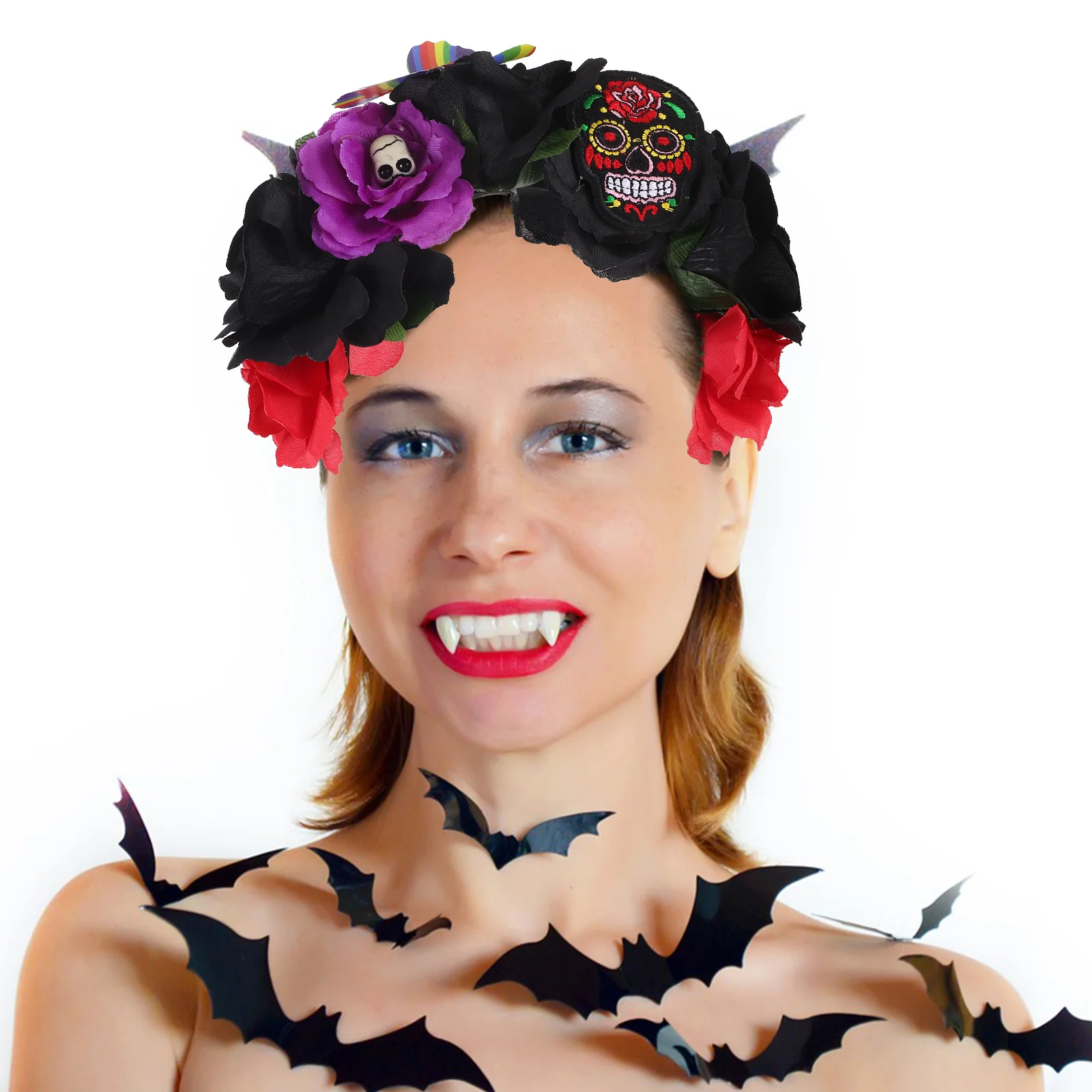 Skull Headband Flower Design Halloween Hair Hoops Rose Carnival Roses Performance Fabric Day of The Dead Fake Party Headwear