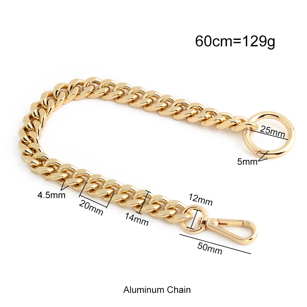 Gold 14-15mm 60/100/120cm Aluminum Metal Armpit Bags Chains For Underarm Crossbody Shoulder Straps Transformation Accessories