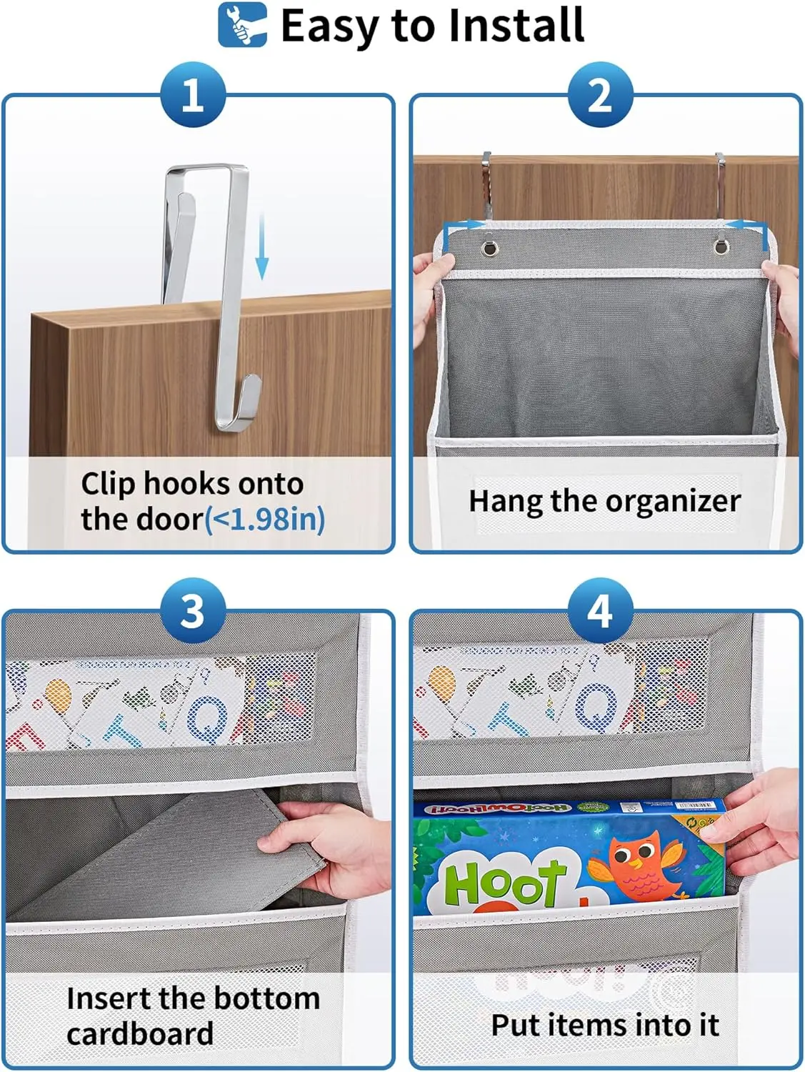 Over the Door Organizer Storage 5 Shelf Hanging Door Organizer with 5 Large Capacity Pockets for Bedroom Bathroom 1pcs