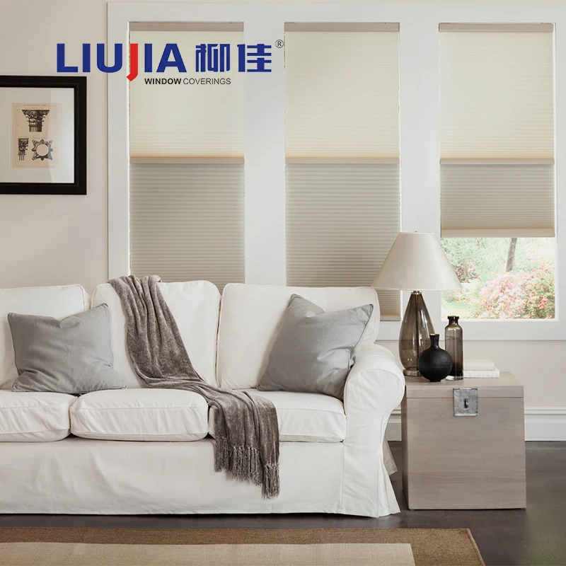 Customized Double Cell Sheer  Heat Resistant Adjustable Cordless Blackout Day Night  Motorized Honeycomb Blind