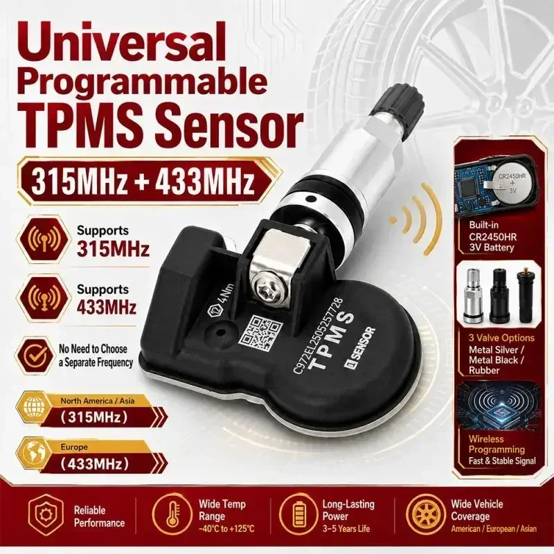 Uniwersalny programowalny czujnik TPMS 2 w 1, 315MHz 433MHz, dwuczęstotliwościowy, kompatybilny z TS501 TS508 TS601 TS608 — 2