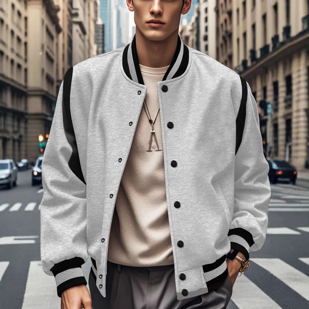 American European New Fashion Men's Color-coded Casual Trendy Long Sleeve Single-breasted Loose Jacket Male Clothes Coat Tops