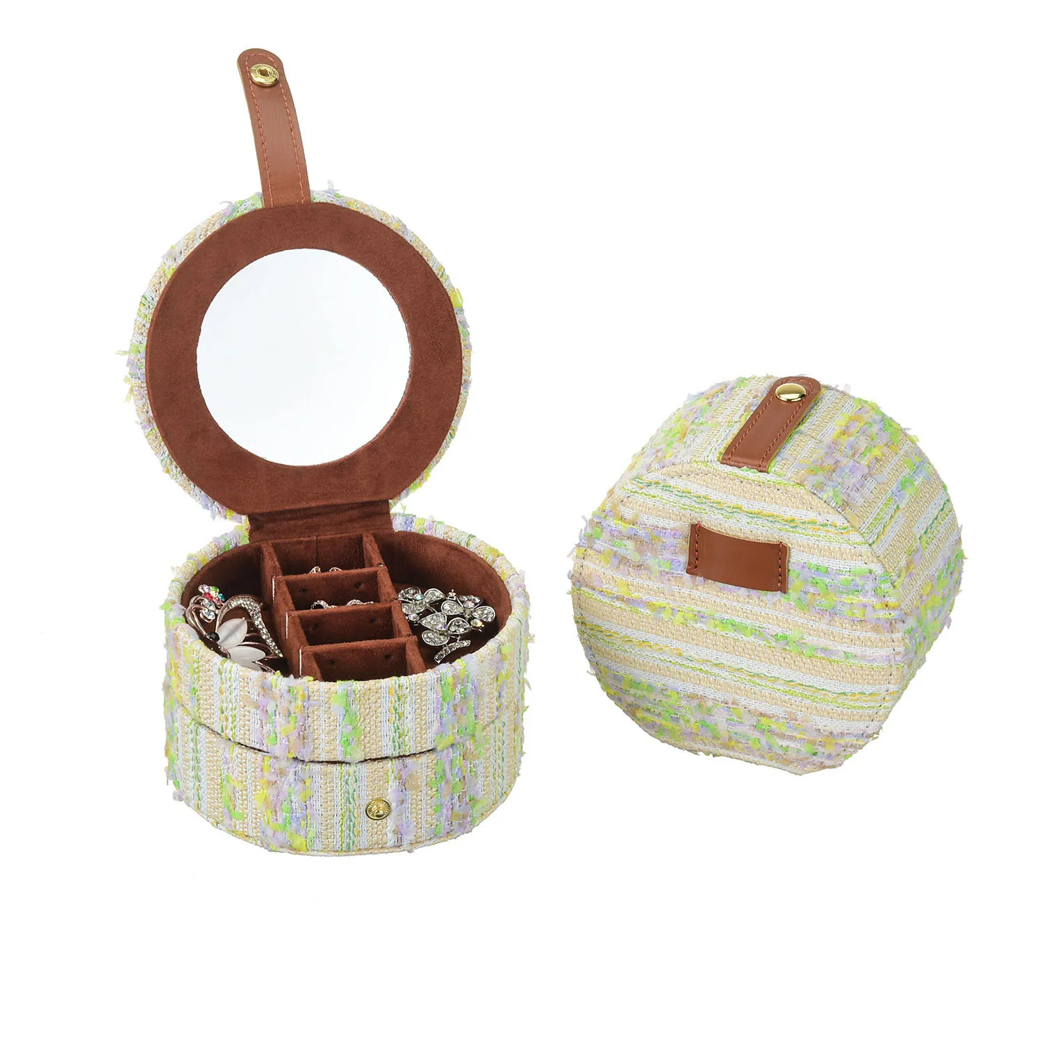 

New Simple And Elegant Style Flannel Jewelry Box Portable Ring Necklace Bracelet Earrings Organizer Boxes With A Mirror Storage