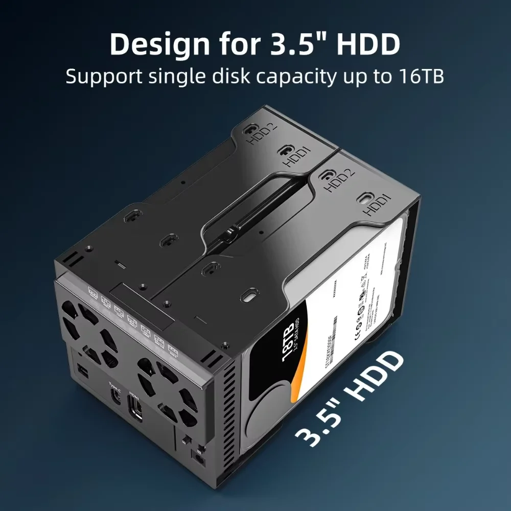 MAIWO 4 Bay RAID External Hard Drive Enclosure with HDMI Port 3.5\'\' Type-C to SATA HDD SSD Enclosure Support 7 RAID Mode