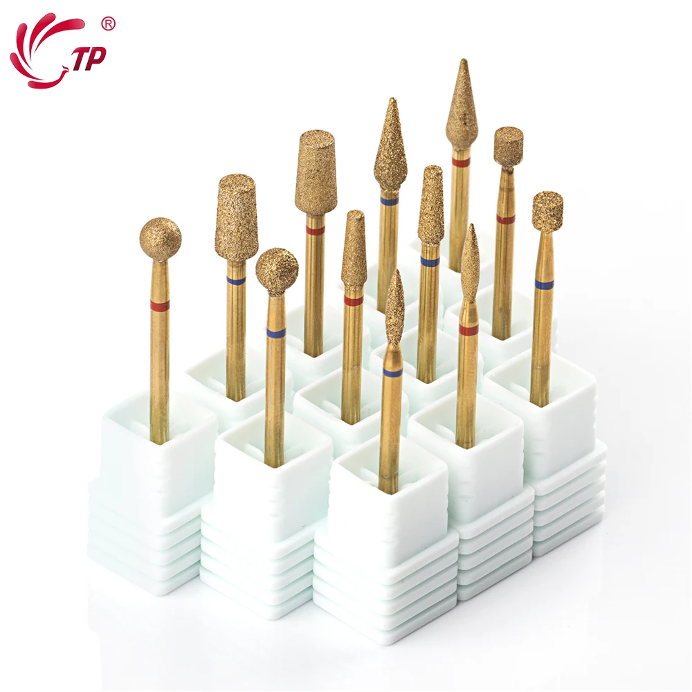 TP 2pcs/lot Titanium Diamond Nail Drill Bits Electric Milling Cutter for Manicure Cuticle Clean Rotary Burrs Drill Bit Nail Tool