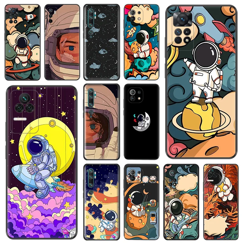 Black Matte Anti-Drop Phone Case For Xiaomi Mi 9 9T Astronaut Universe Rocket Redmi Note 11 10 9 11s 10s 9s 9a 10c 10a 9i Cover