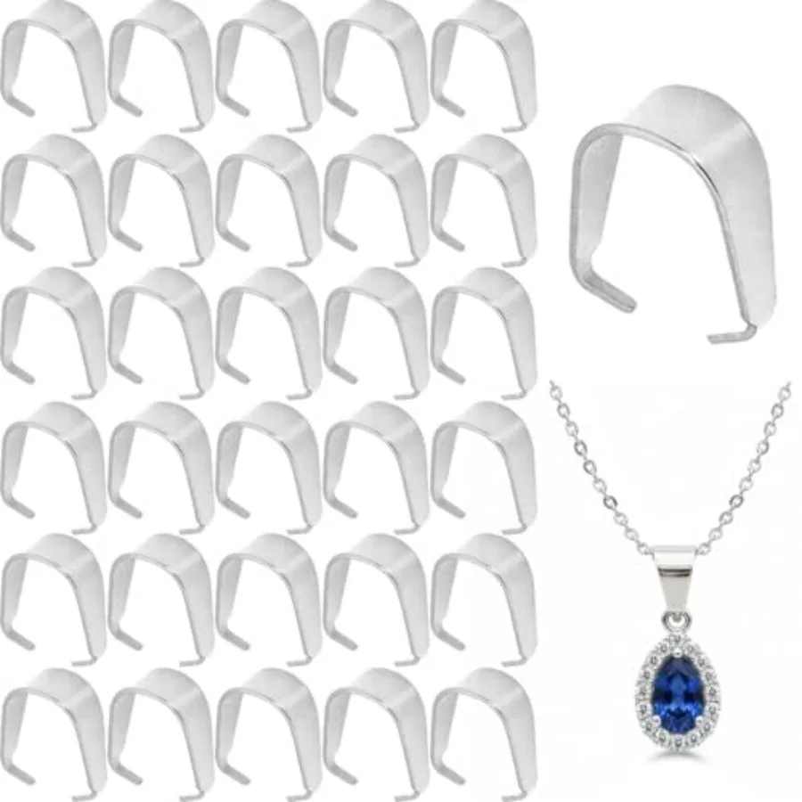 

300 PCS Stainless Steel Snap On Bails, 8.5mm Pinch Clip Pendant Connector Charm Clasp for Jewelry Making, Necklace Earring Brac