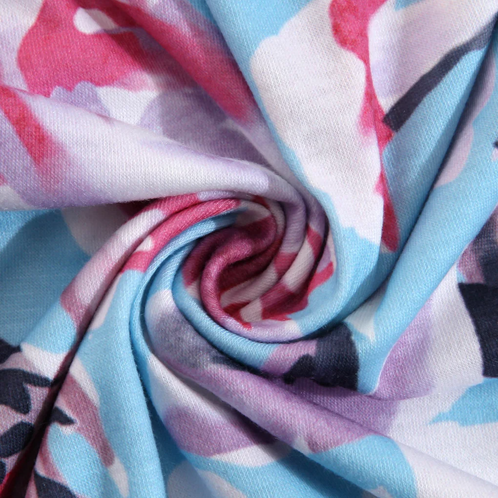 فستان نسائي قصير برقبة دائرية وشريط مزين بالزهور وجيب جانبي وأكمام طويلة