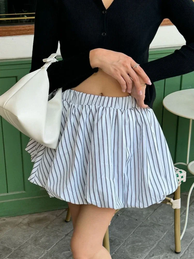 Laxsesu Stripe Ball Gown Skirts Women Y2K Hottie Autumn Fashion Casual Simple Basic Streetwear Wild Daily Skinny Mini Bottoms