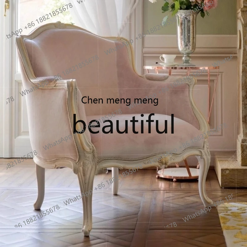

X Light luxury solid wood carving flower single sofa chair, retro villa club sofa negotiation chair