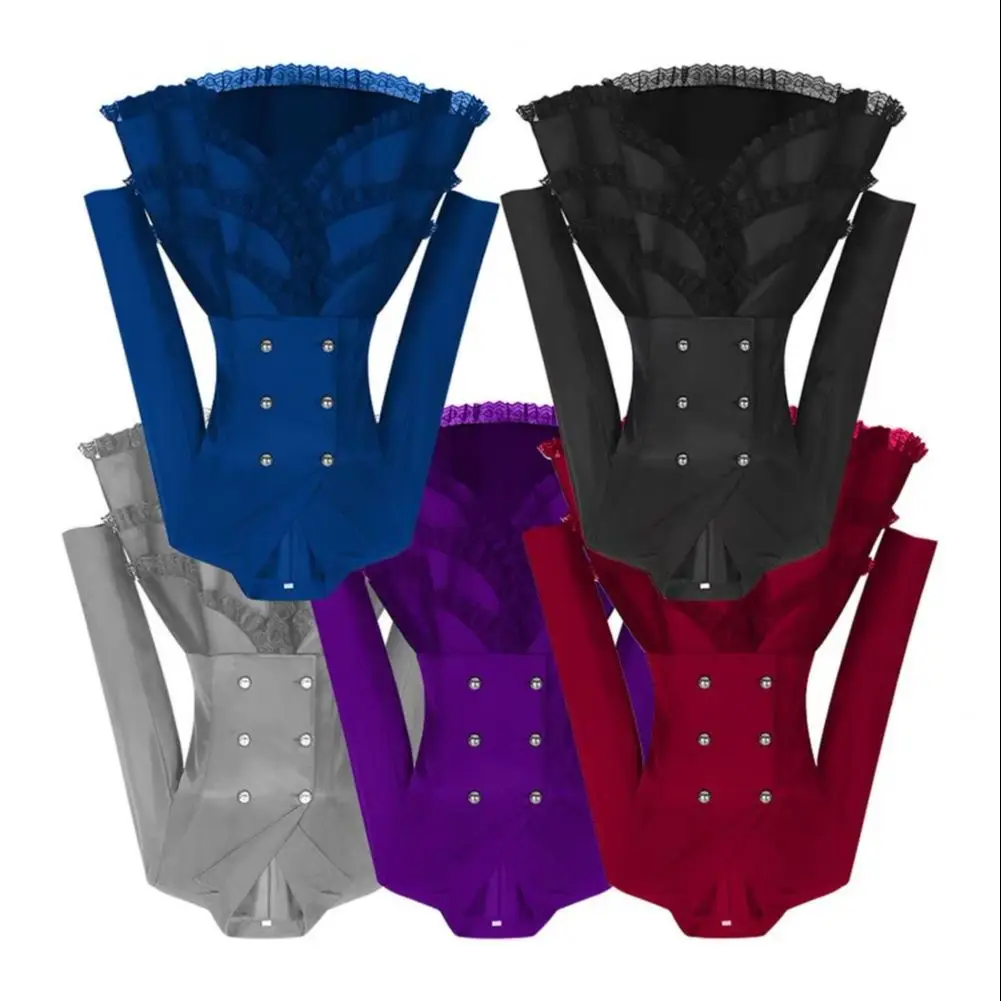

Women Blazer Coat Polyester Tuxedo Jacket Women’s Steampunk Blazer Coat Double Breasted Tailcoat Jacket Lace Hem Halloween