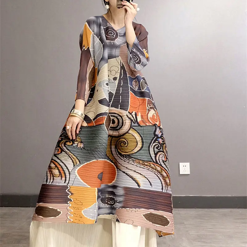 Large Mid length Dress Women\'s Pleated 2023 Spring/Summer Women\'s Dress maxi dress women clothing