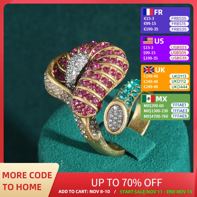 

Vintage Gold Color Antique Rhinestones Poppy Flowers Crystal Rings Natural Stone Woman Bohemian Jewelry Accessories High Quality