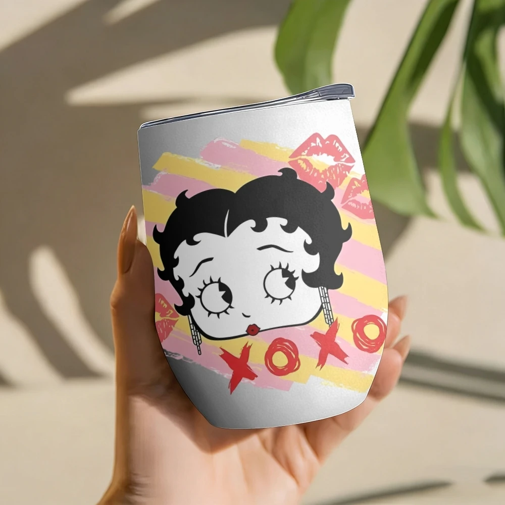 Cartoon B-Betty Boop Vacuum Flasks 12oz Insulated Wine Tumbler Vacuum Coffee Mug Egg Shape Thermos Cup