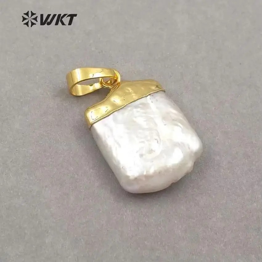 WT-JP071 Unique Design Natural Baroque Pendant White Square Shape Pearl With  Gold Capped For Earrings Jewelry Making