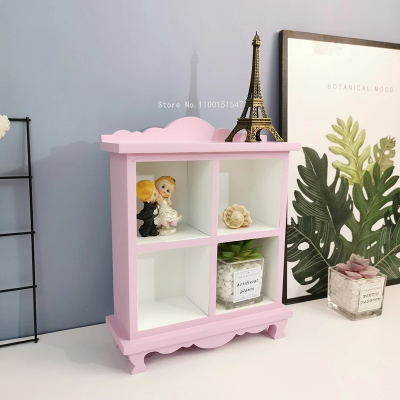 Girl Heart Pink Shelf Doll Storage Rack Display Stand Desktop Storage Cabinet Wooden Blind Box Storage Box Finishing Box