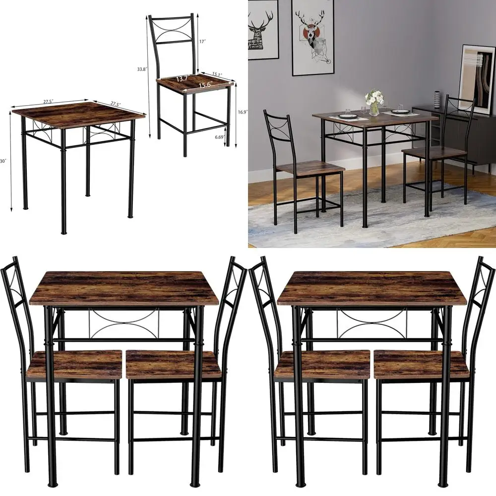 

Компактный обеденный набор из 3 предметов из железа и дерева с квадратным столом и 2 стульями для кухни и столовой