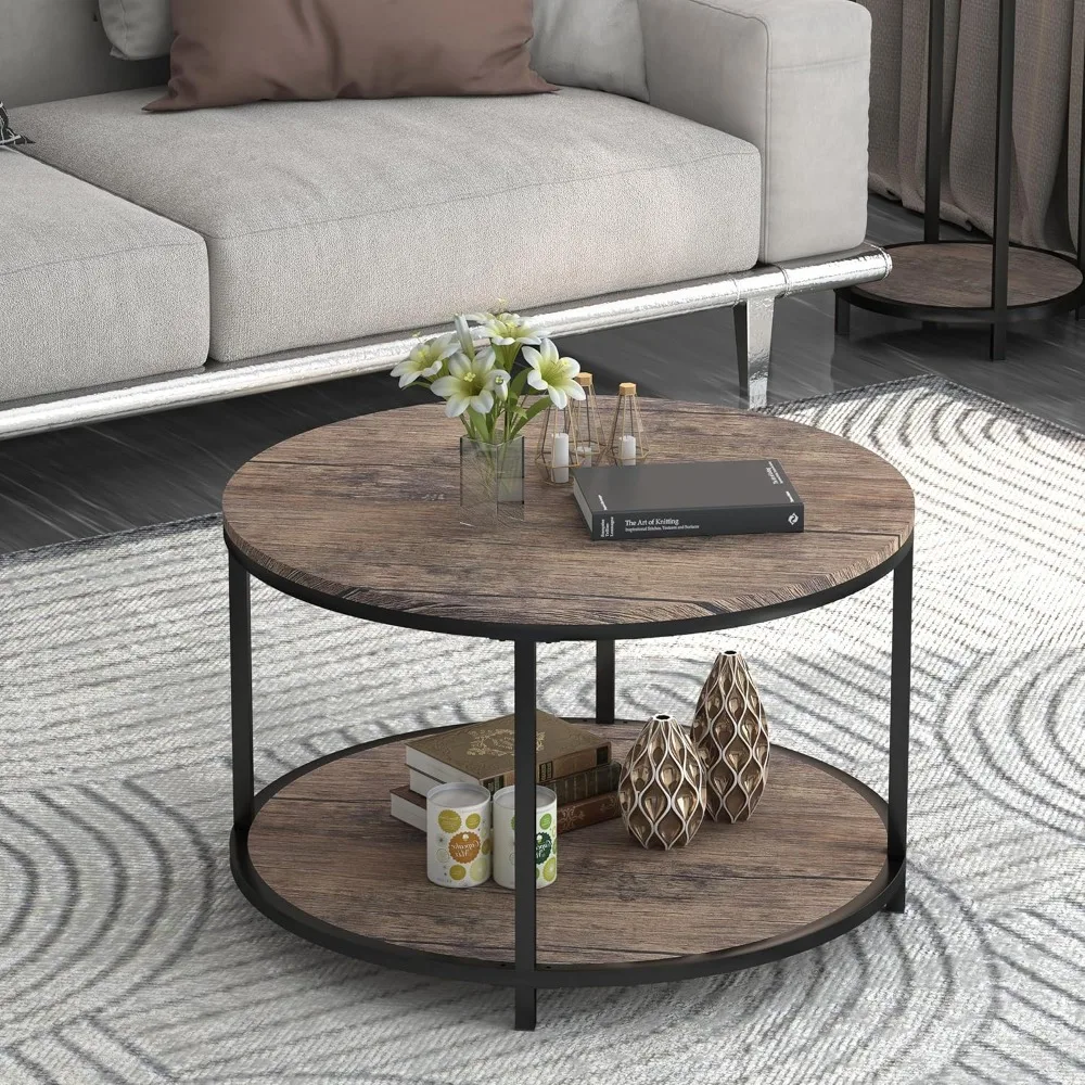 

25.6" Small Coffee Table for Living Room,2-Tier Rustic Wood Desktop with Storage Shelf Modern Design Home Furniture