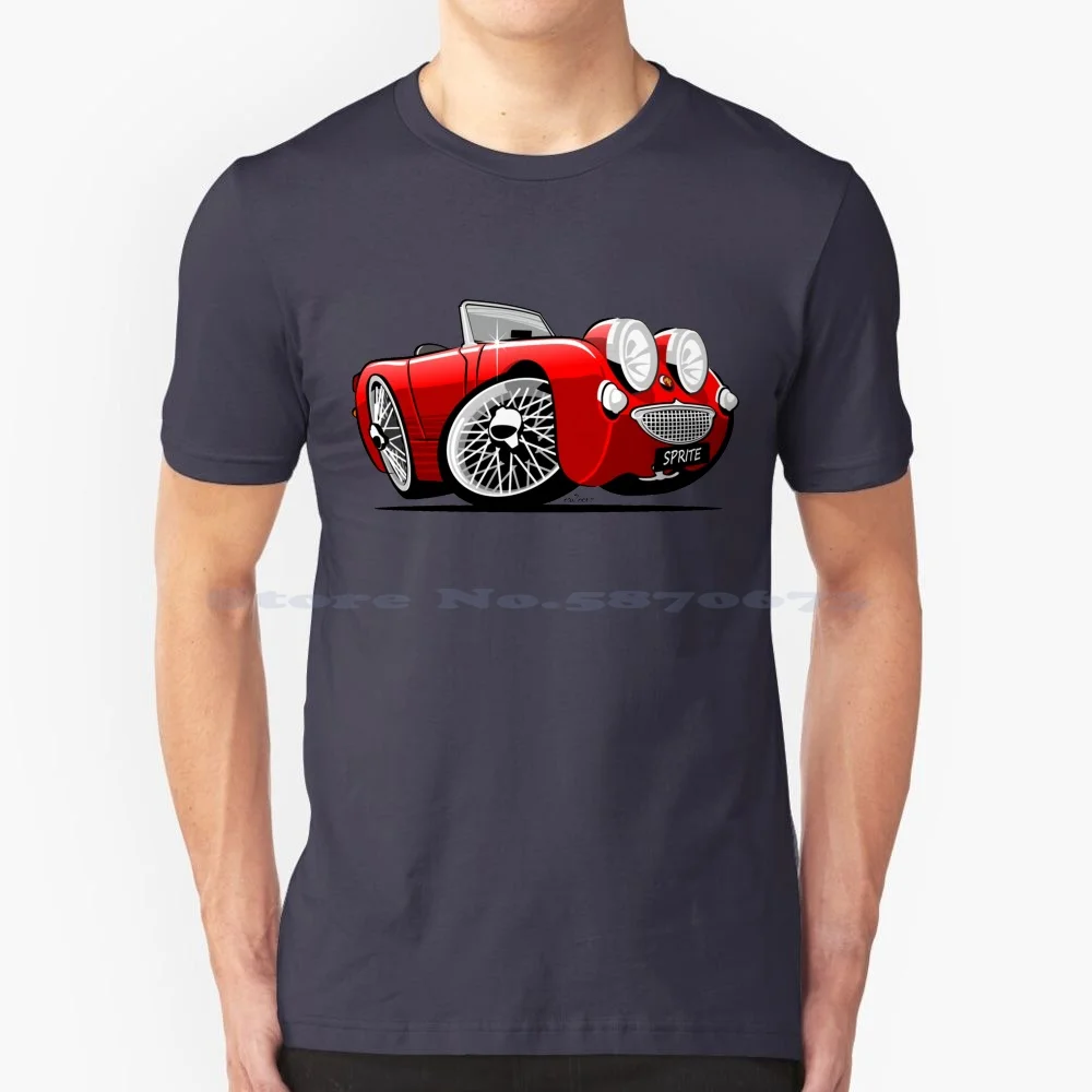 Austin Healey Sprite Caricature Red T Shirt 100% Cotton Tee Austin Healey Ahs Sprite Mark 1 An5 An 5 Frogeye Frog Eye Bugeye