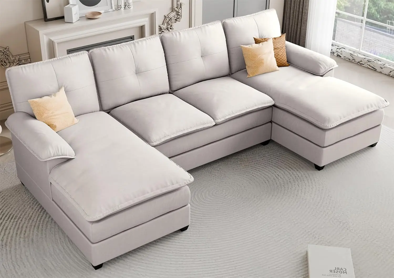 

Sectional Couches， U-Shaped Couch 4 Seat Sofa Set with Double Chaises, Modern Fabric Modular Sectional Sofa for Apartment, Beige