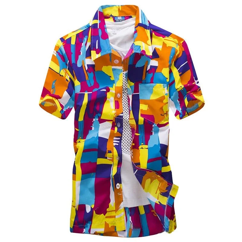 

Men's Printed Beach Shirt Short Sleeve Casual Style Polyester Fabric Beachwear Comfortable Fit Summer Fashion Inner Wear
