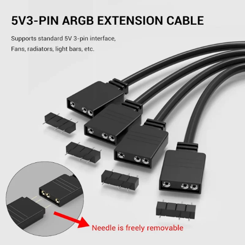 1 to 1/2/3/4/5/6 5V 3-Pin RGB Female to Female Splitters, with A Single Expansion and Connection to Its ARGB LED Or ARGB Fan.