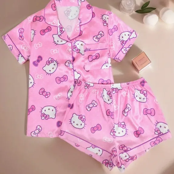 

Hello Kitty Women Pajamas Set Summer Short Sleeve Shorts Cute Cartoon Homewear