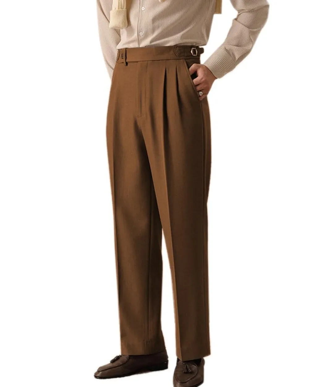 2025 موضة رجال الأعمال السود سراويل تقليدية عالية الجودة فضفاض الملابس الحديثة النمط الإيطالي شخصية مطوي مخصصة