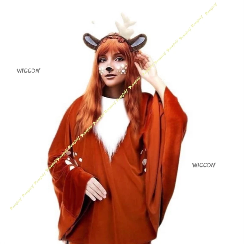 Halloween Christmas Jungle Reindeer Cape Cosplay Costume Witch Performance Manufacturer Supply Girls Boys Cute Animal Face Stick