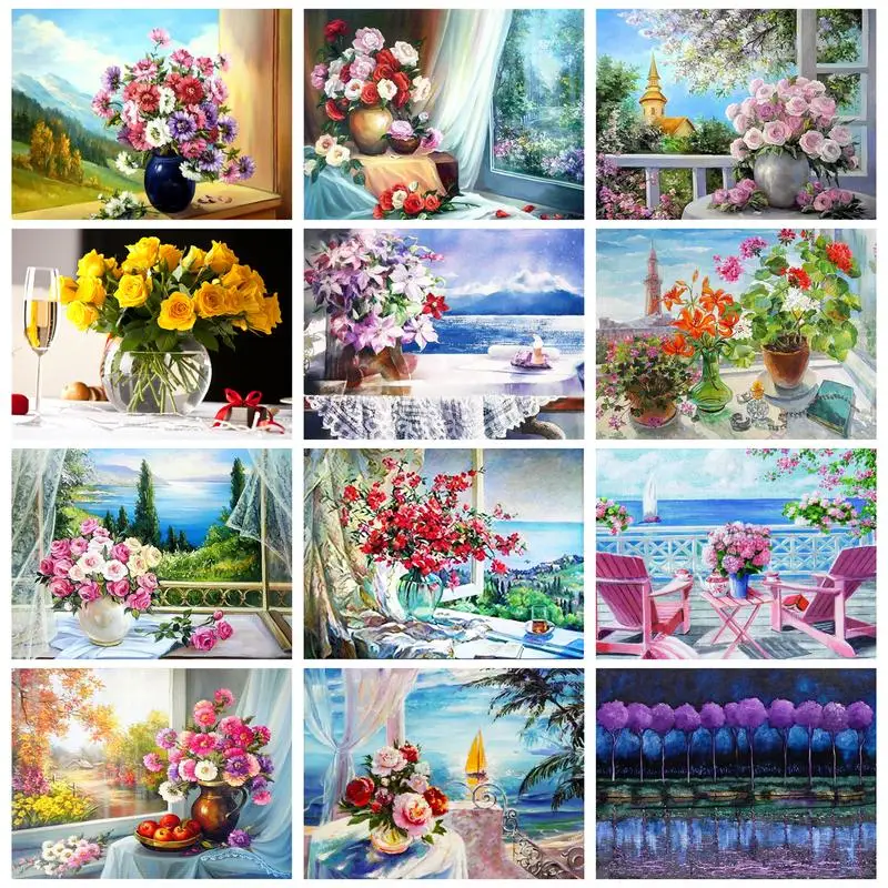 

RUOPOTY Diamond Painting Embroidery Window Flower Mosaic Vase Rhinestone Pictures Home Decoration