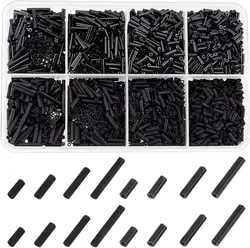 4Sizes Glass Bugle Beads 1980Pcs Opaque Frosted Black Charms Small Craft Beads with Hole Long Tube Seeds Beads for Jewelry