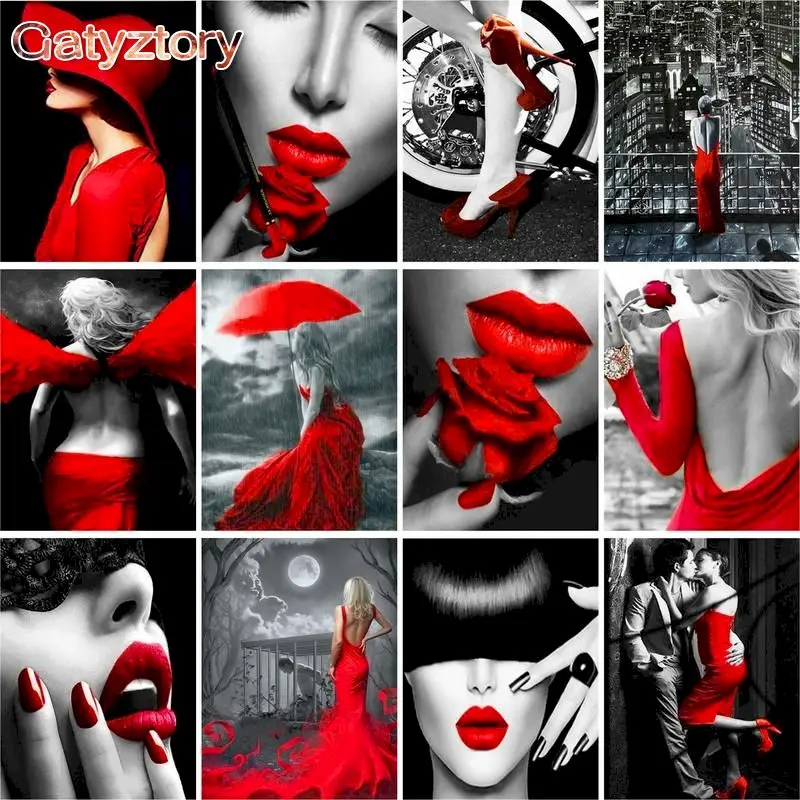 

GATYZTORY 60x75cm Painting By Numbers Red Dress Women DIY Frameless pictures by numbers On Canvas Wall Art For Home Decor