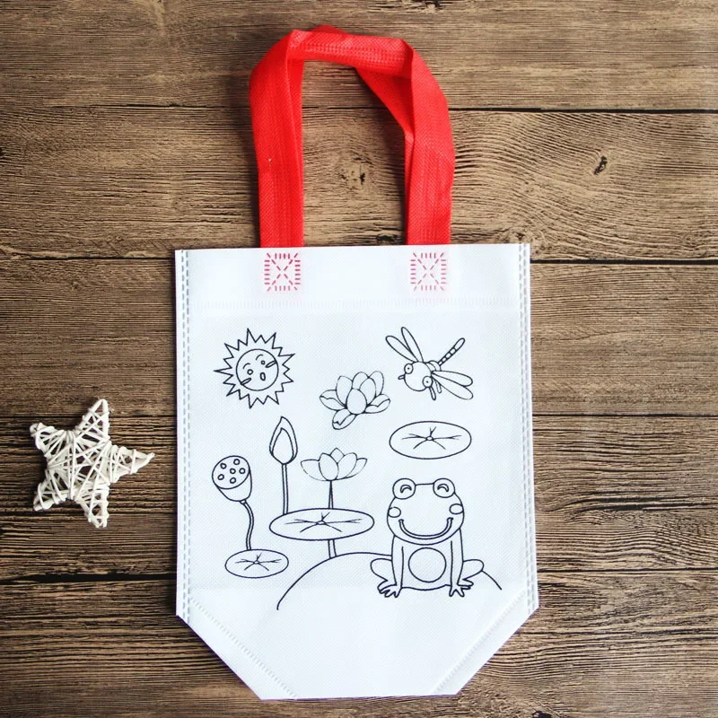 Educational DIY Coloring Bag for Kids Reusable Non-Woven Drawstring Pouch Bag Creative Design Large Capacity Baby Stuff Bag