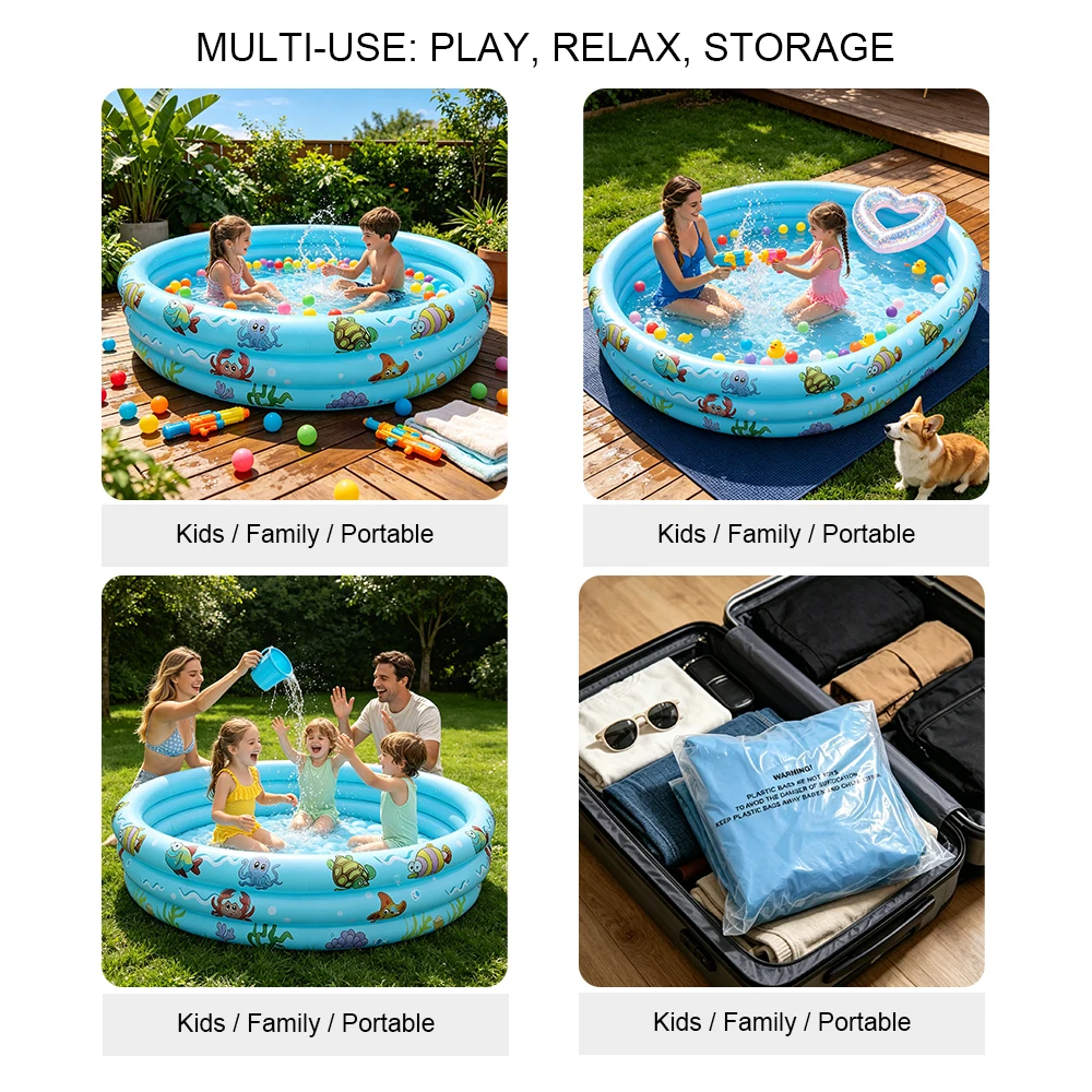 3 Rings Inflatable Pool for Kids, Summer Fun